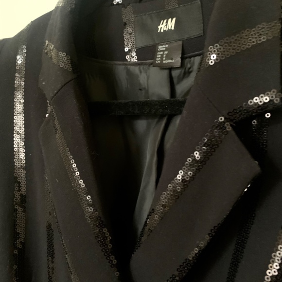 Black sequin striped double breasted blazer - Picture 6 of 6